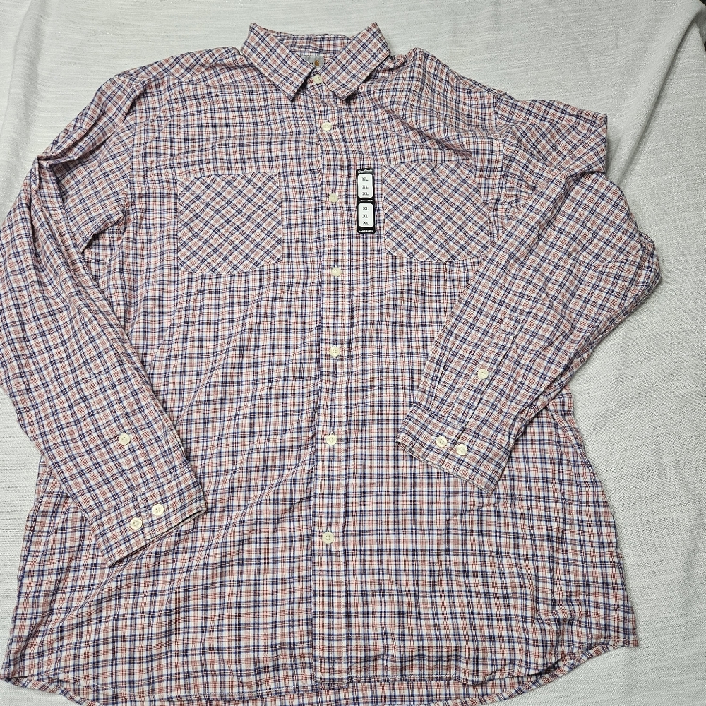 Carhartt Brown Red & Blue Plaid Shirt Relaxed Fit Heavy 100% Cotton Work Mens XL